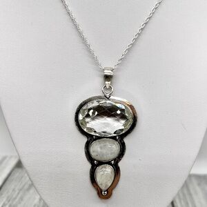 315. White Topaz Moonstone Sterling Pendant Necklace